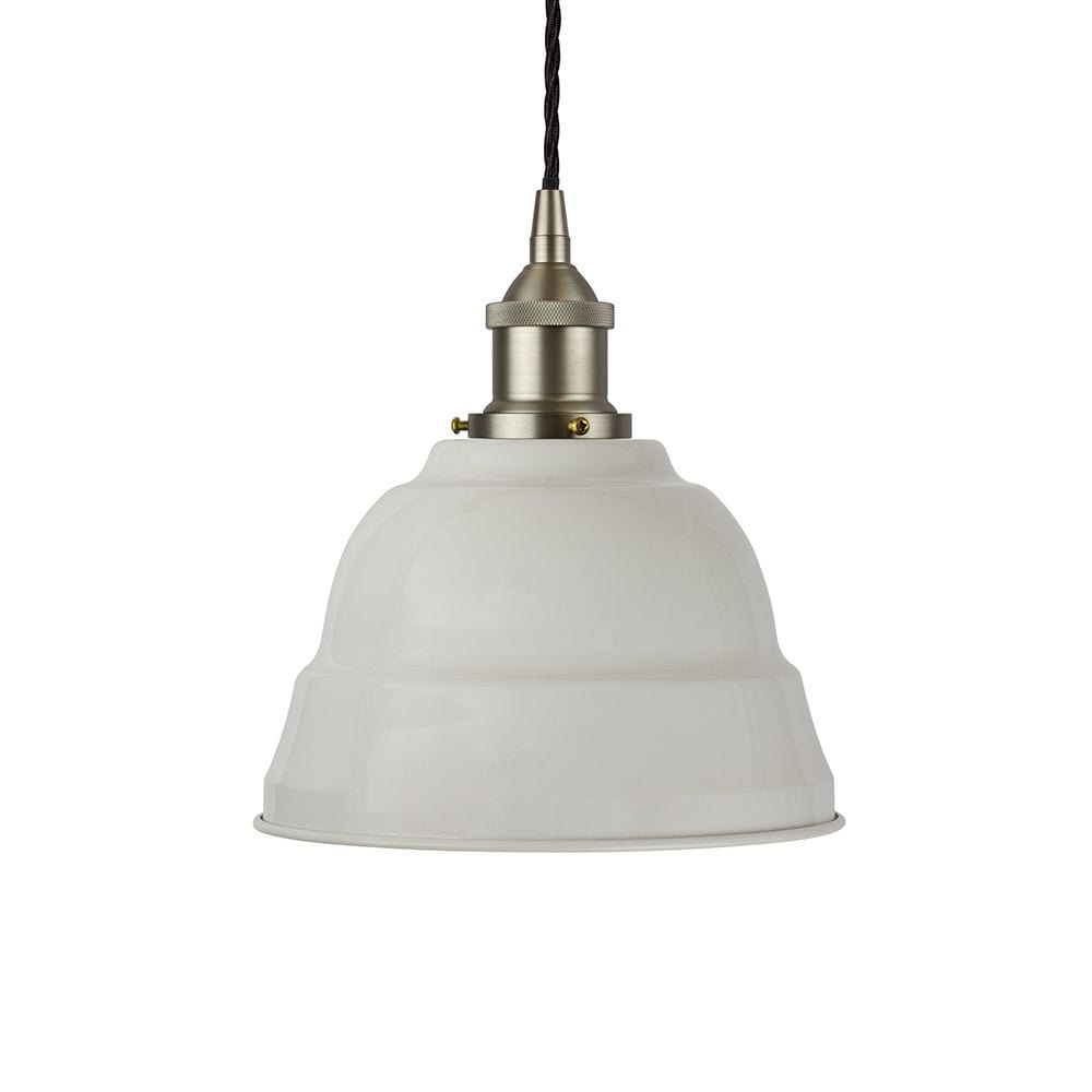 Pale Grey Lincoln Painted Pendant Light - Brushed Chrome Lamp Holder & Ceiling Rose - SE Home