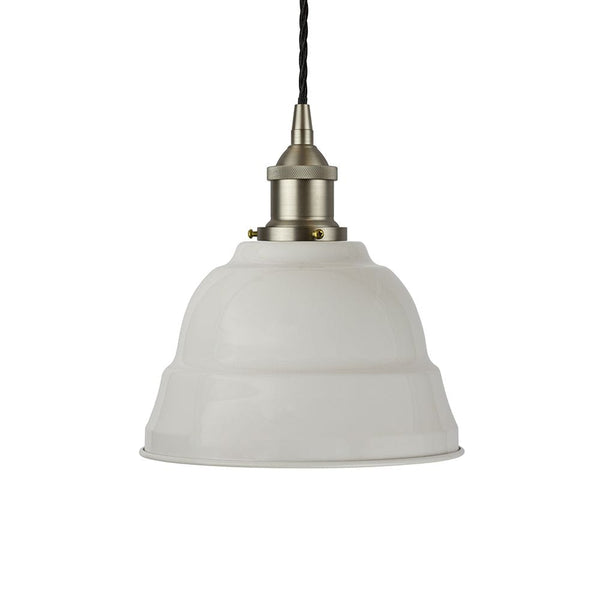 Pale Grey Lincoln Painted Pendant Light - Brushed Chrome Lamp Holder & Ceiling Rose - SE Home