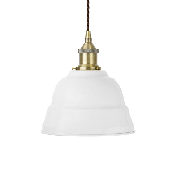 White Lincoln Painted Pendant Light - Antique Brass Lamp Holder & Ceiling Rose - SE Home