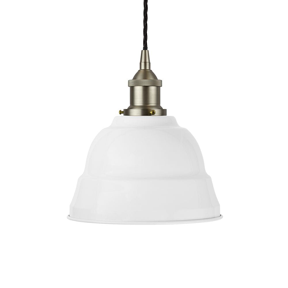 White Lincoln Painted Pendant Light - Brushed Chrome Lamp Holder & Ceiling Rose - SE Home
