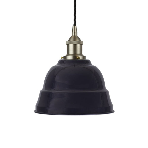 Navy Blue Lincoln Painted Pendant Light - Brushed Chrome Lamp Holder & Ceiling Rose - SE Home