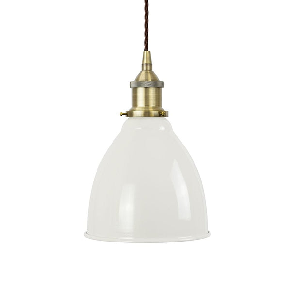 Clay White Classic Painted Pendant Light - Antique Brass Lamp Holder & Ceiling Rose - SE Home