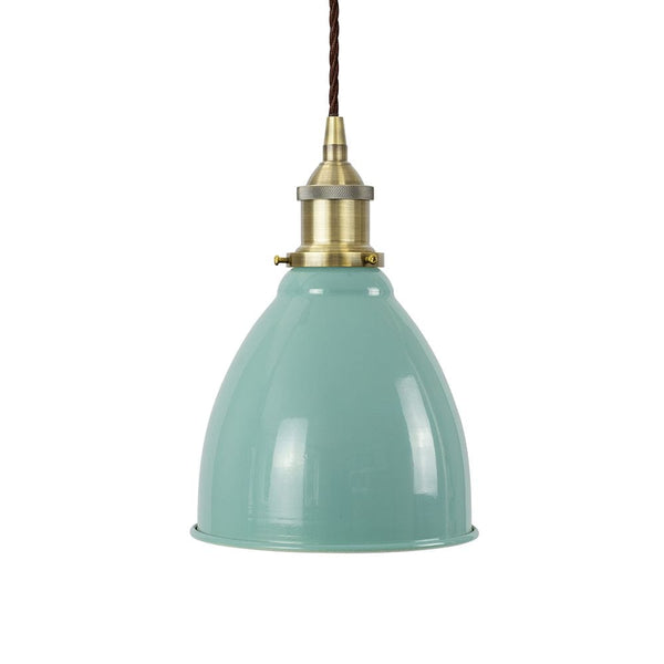Duck Egg Blue Classic Painted Pendant Light - Antique Brass Lamp Holder & Ceiling Rose - SE Home