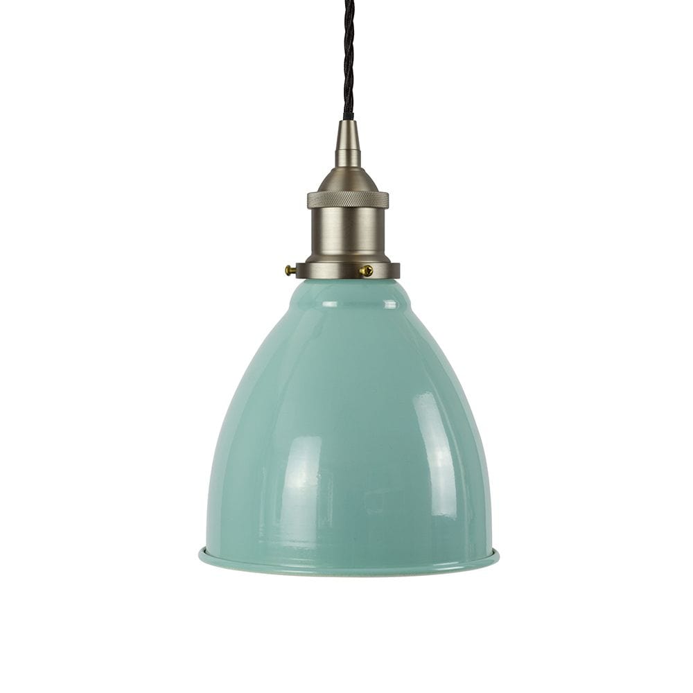 Duck Egg Blue Classic Painted Pendant Light - Brushed Chrome Lamp Holder & Ceiling Rose - SE Home