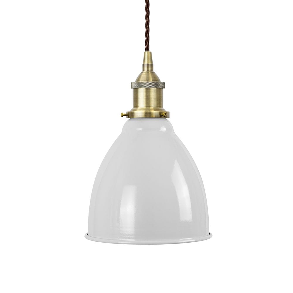 Pale Grey Classic Painted Pendant Light - Antique Brass Lamp Holder & Ceiling Rose - SE Home