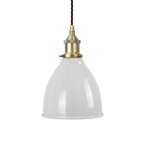Pale Grey Classic Painted Pendant Light - Antique Brass Lamp Holder & Ceiling Rose - SE Home