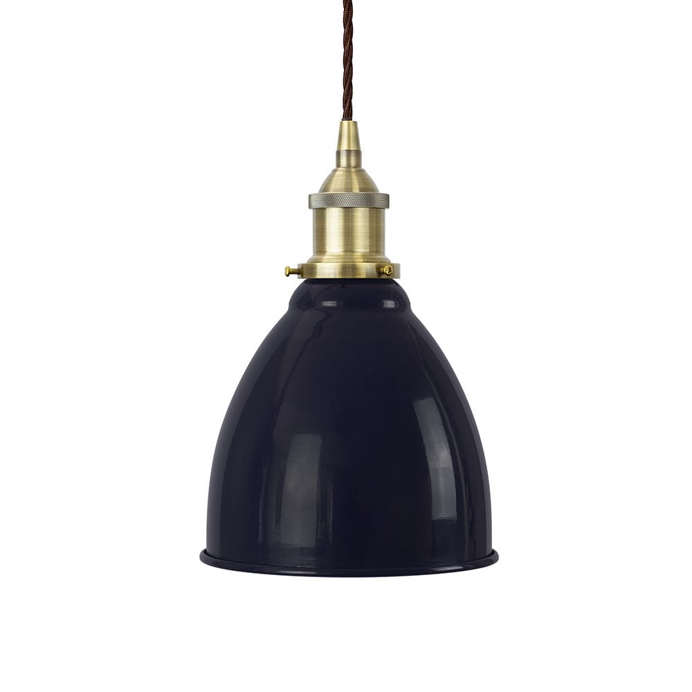 Navy Blue Classic Painted Pendant Light - Antique Brass Lamp Holder & Ceiling Rose - SE Home