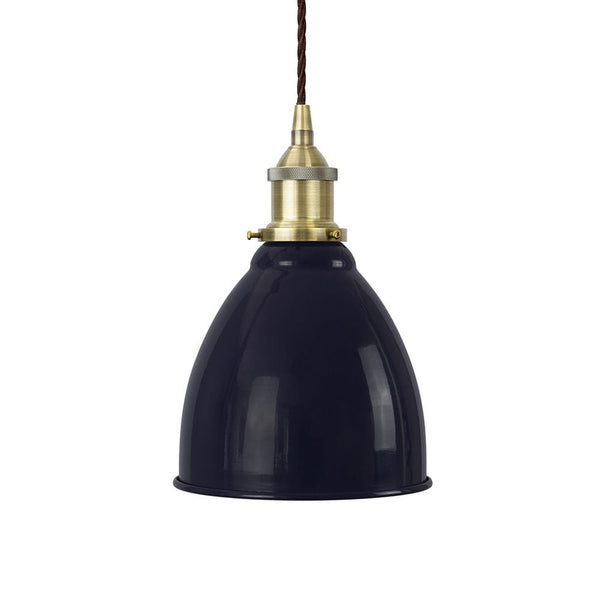 Navy Blue Classic Painted Pendant Light - Antique Brass Lamp Holder & Ceiling Rose - SE Home