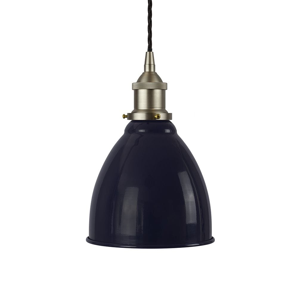 Navy Blue Classic Painted Pendant Light - Brushed Chrome Lamp Holder & Ceiling Rose - SE Home