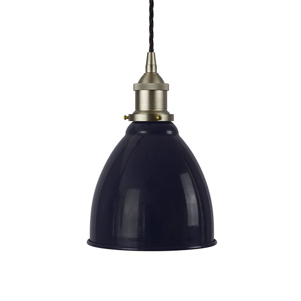Navy Blue Classic Painted Pendant Light - Brushed Chrome Lamp Holder & Ceiling Rose - SE Home