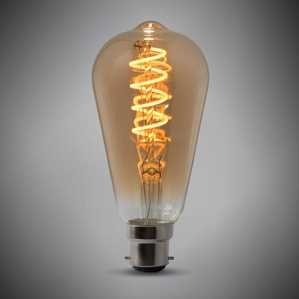 4w B22 Vintage Edison ST64 LED Light Bulb 1800K Spiral Filament Teardrop Dimmable - SE Home