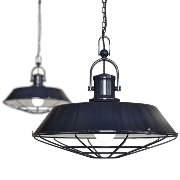 Brewer Cage Industrial Pendant Light Squid Ink Navy Blue - SE Home