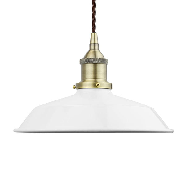 White Small Trinity Metal Painted Pendant Light - Antique Brass Lamp Holder & Ceiling Rose - SE Home