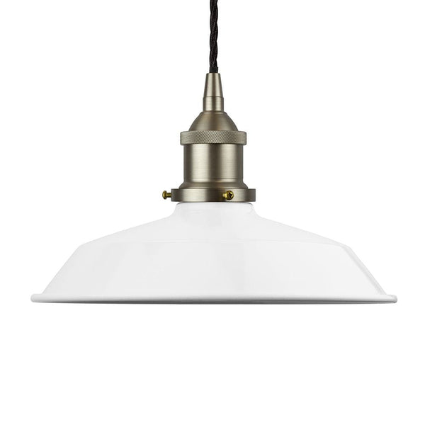 White Small Trinity Metal Painted Pendant Light - Brushed Chrome Lamp Holder & Ceiling Rose - SE Home