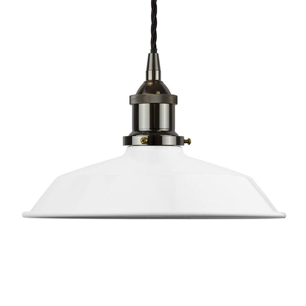 White Small Trinity Metal Painted Pendant Light - Black Nickel Lamp Holder & Ceiling Rose - SE Home