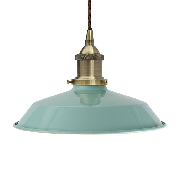 Duck Egg Blue Small Trinity Metal Painted Pendant Light - Antique Brass Lamp Holder & Ceiling Rose - SE Home
