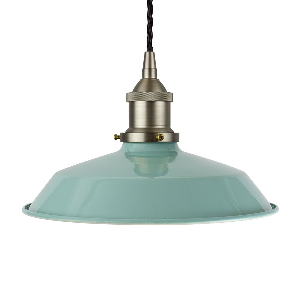Duck Egg Blue Small Trinity Metal Painted Pendant Light - Brushed Chrome Lamp Holder & Ceiling Rose - SE Home