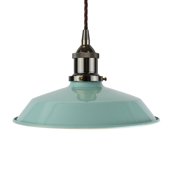 Duck Egg Blue Small Trinity Metal Painted Pendant Light - Black Nickel Lamp Holder & Ceiling Rose - SE Home