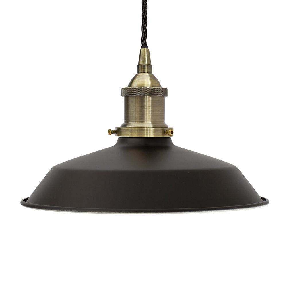Matt Black Small Trinity Metal Painted Pendant Light - Antique Brass Lamp Holder & Ceiling Rose - SE Home