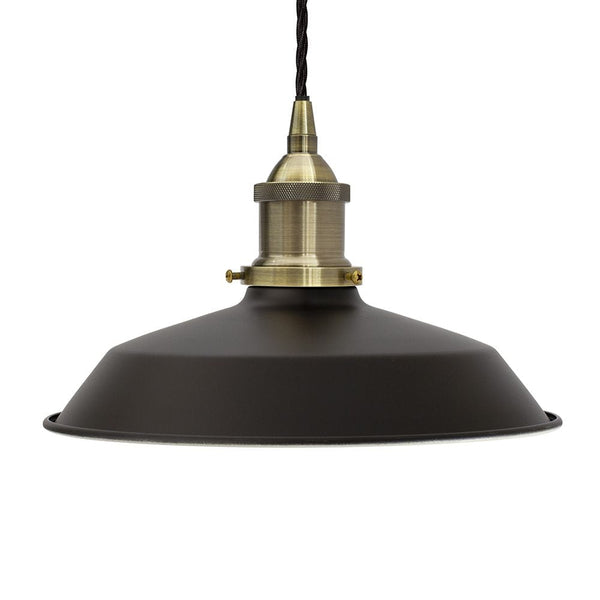 Matt Black Small Trinity Metal Painted Pendant Light - Antique Brass Lamp Holder & Ceiling Rose - SE Home