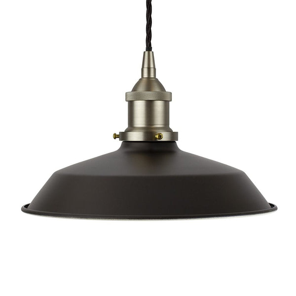 Matt Black Small Trinity Metal Painted Pendant Light - Brushed Chrome Lamp Holder & Ceiling Rose - SE Home