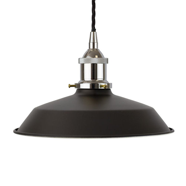 Matt Black Small Trinity Metal Painted Pendant Light - Nickel Lamp Holder & Ceiling Rose - SE Home