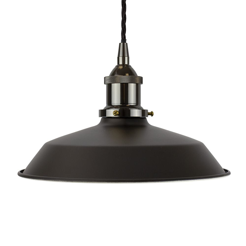 Matt Black Small Trinity Metal Painted Pendant Light - Black Nickel Lamp Holder & Ceiling Rose - SE Home