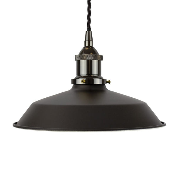 Matt Black Small Trinity Metal Painted Pendant Light - Black Nickel Lamp Holder & Ceiling Rose - SE Home