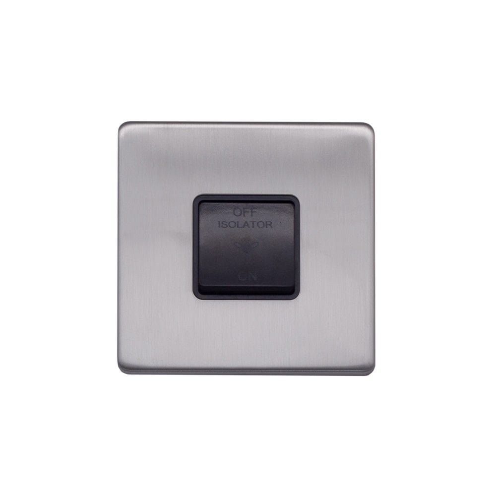 Screwless Raised - Brushed Chrome 10A 1 Gang 1 Way 3-Pole Fan Isolator Switch - Black Trim - SE Home