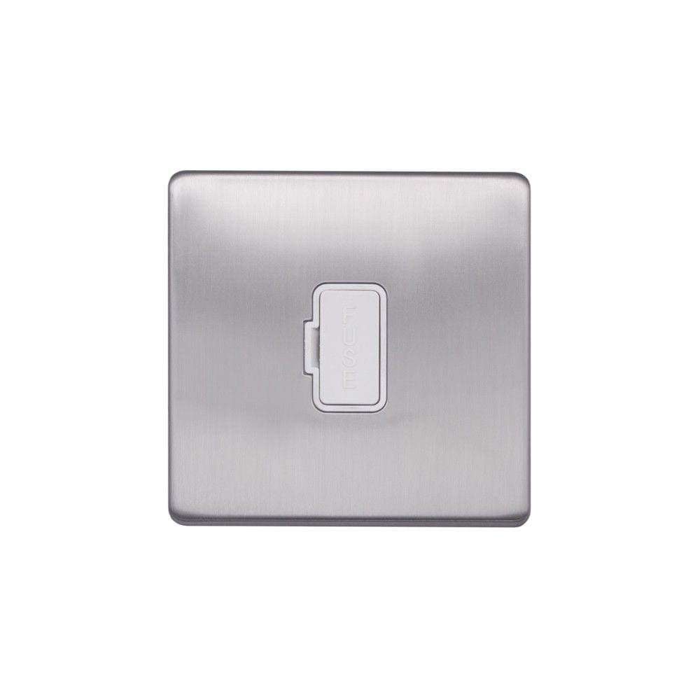 Screwless Raised - Brushed Chrome 13A UnSwitched Fuse Connection Unit - White Trim - SE Home