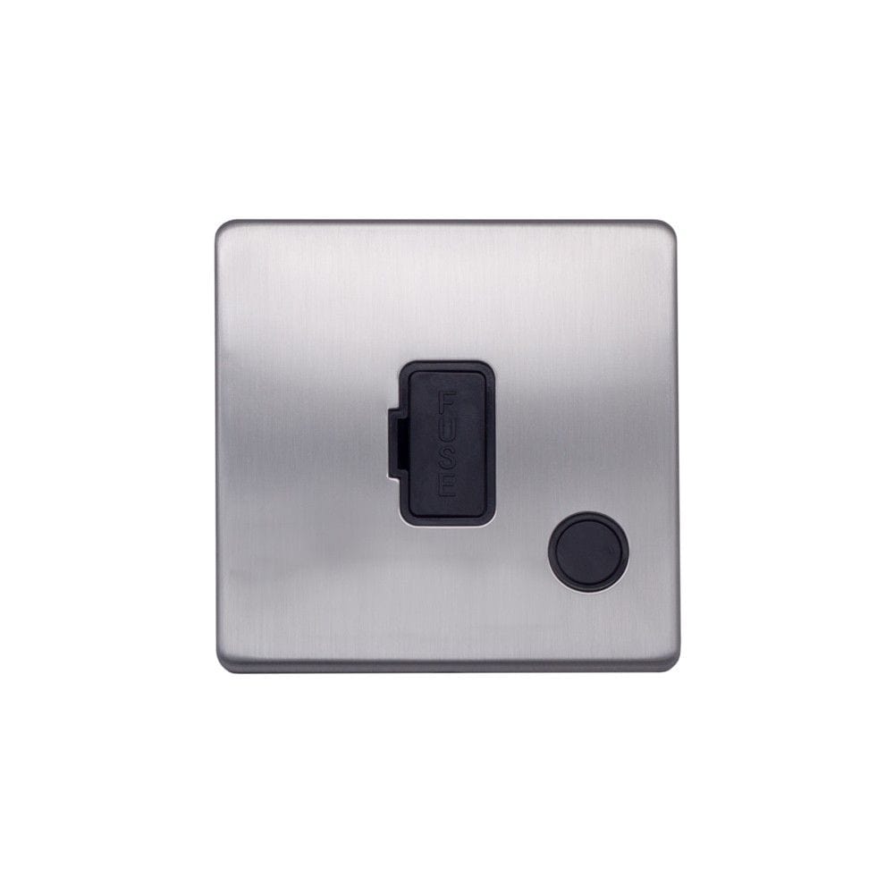 Screwless Raised - Brushed Chrome 13A UnSwitched Connection Unit Flex Outlet - Black Trim - SE Home