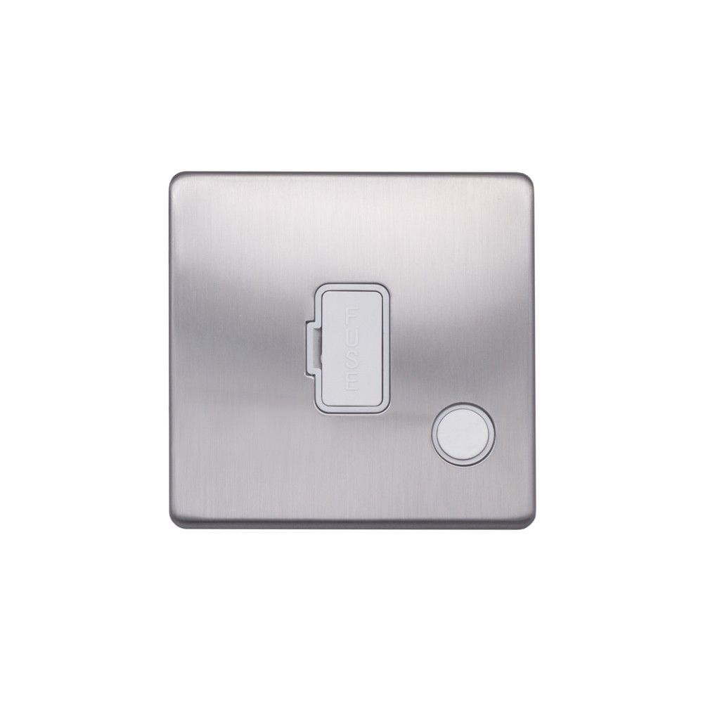 Screwless Raised - Brushed Chrome 13A UnSwitched Connection Unit Flex Outlet - White Trim - SE Home