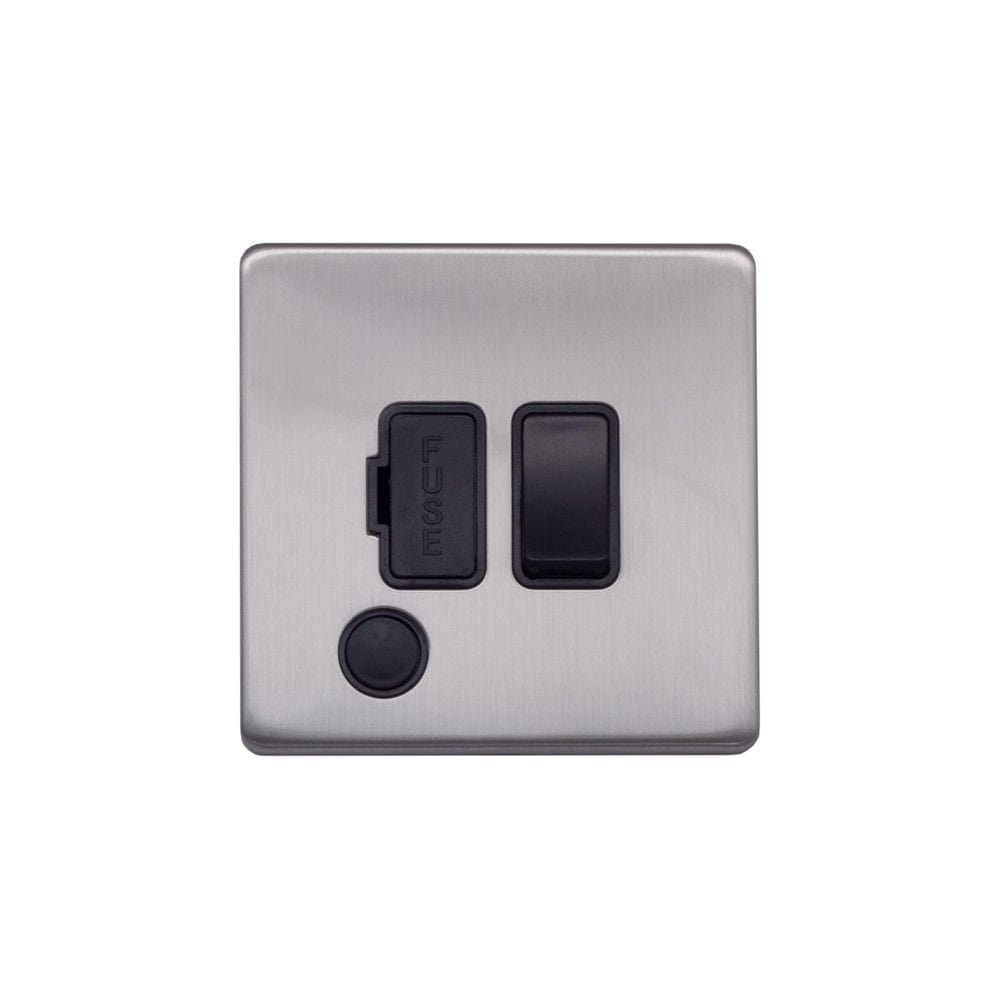 Screwless Raised - Brushed Chrome 13A Switched Fuse Connection Unit Flex Outlet - Black Trim - SE Home
