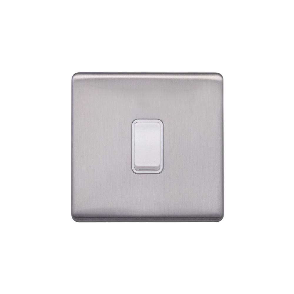 Screwless Raised - Brushed Chrome 20A 1 Gang Double Pole Switch - White Trim - SE Home