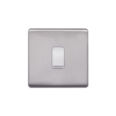 Screwless Raised - Brushed Chrome 10A 1 Gang 2 Way Light Switch - White Trim - SE Home