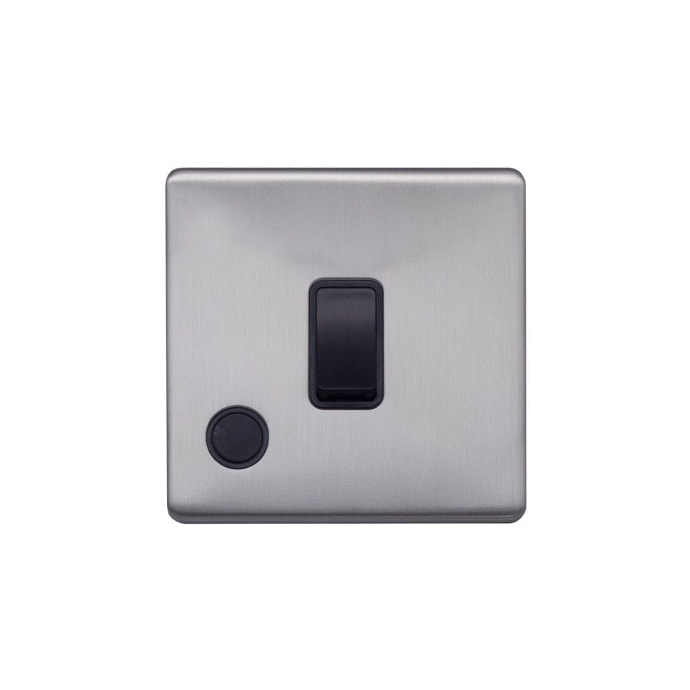 Screwless Raised - Brushed Chrome 20A 1 Gang Double Pole Switch Flex Outlet - Black Trim - SE Home