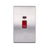 Screwless Raised - Brushed Chrome 45A 1 Gang Double Pole Switch & Neon, Large Plate - Black Trim - SE Home