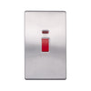 Screwless Raised - Brushed Chrome 45A 1 Gang Double Pole Switch & Neon, Large Plate - White Trim - SE Home
