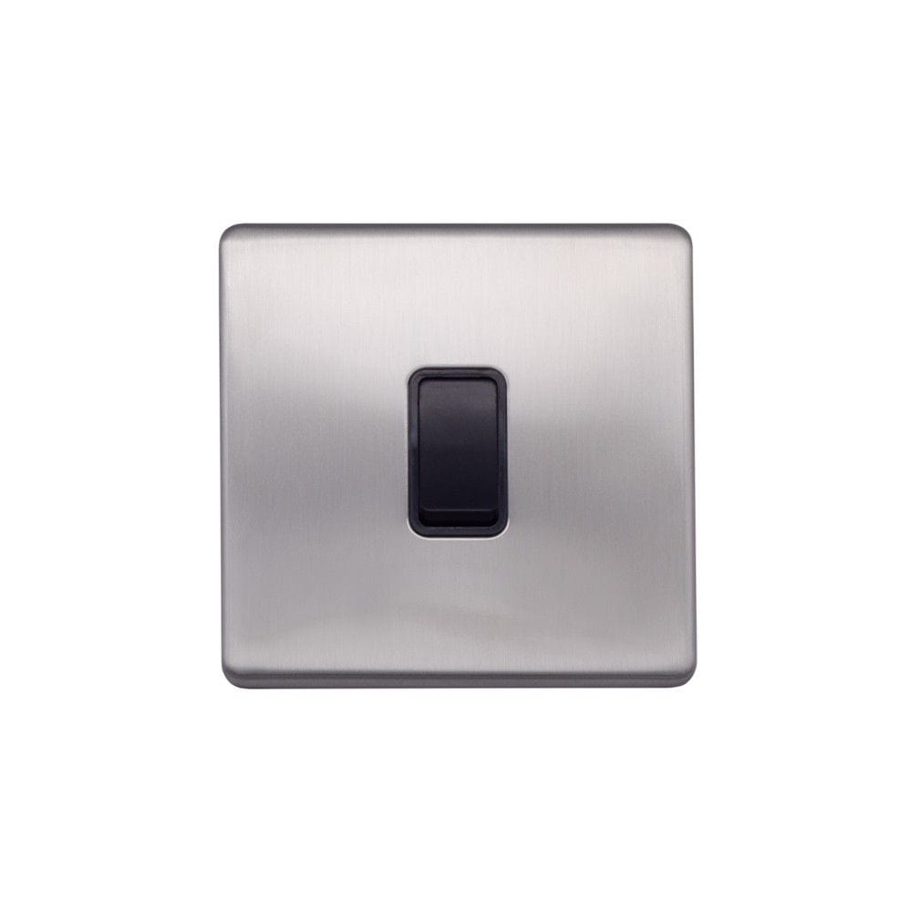 Screwless Raised - Brushed Chrome 1 Gang Intermediate Light Switch - Black Trim - SE Home