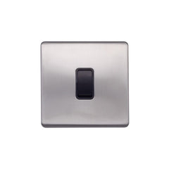 Screwless Raised - Brushed Chrome 10A 1 Gang 2 Way Light Switch - Black Trim - SE Home