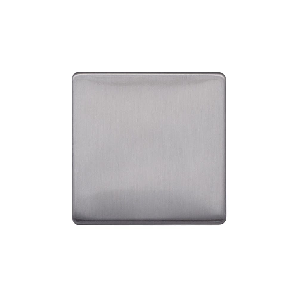 Screwless Raised - Brushed Chrome Single Blank Plates - White Trim - SE Home