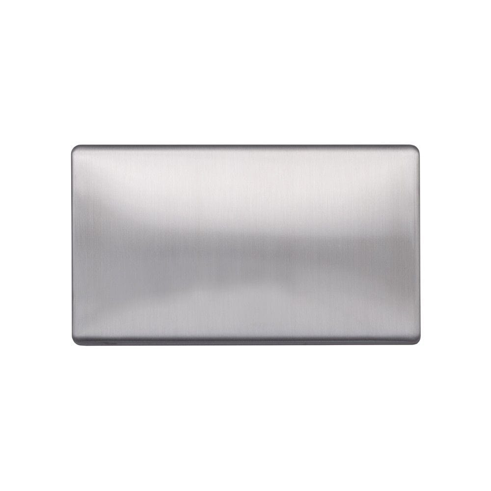 Screwless Raised - Brushed Chrome Double Blank Plates - Black Trim - SE Home