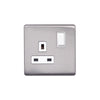 Screwless Raised - Brushed Chrome 13A 1 Gang Switched Plug Socket, Double Pole - White Trim - SE Home