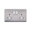 Screwless Raised - Brushed Chrome 13A 2 Gang Switched Plug Socket, Double Pole - White Trim - SE Home