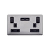 Screwless Raised - Brushed Chrome 13A 2 Gang Switched DP Socket 2 x USB Outlet (4.8A) - Black Trim - SE Home