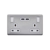 Screwless Raised - Brushed Chrome 13A 2 Gang Switched DP Socket 2 x USB Outlet (4.8A) - White Trim - SE Home