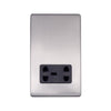 Screwless Raised - Brushed Chrome Shaver Socket 230/115V Plate - Black Trim - SE Home
