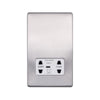 Screwless Raised - Brushed Chrome Shaver Socket 230/115V Plate - White Trim - SE Home