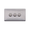 Screwless Raised - Brushed Chrome 100W LED 3 Gang 2 Way Intelligent Trailing Dimmer Switch - White Trim - SE Home