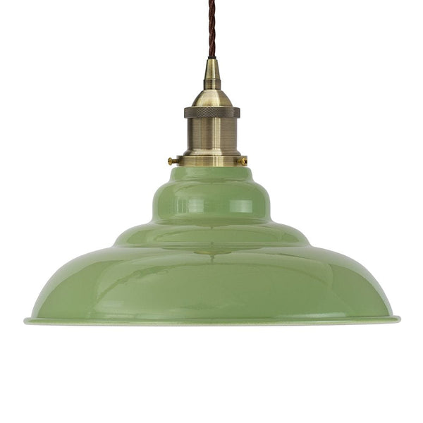 Mint Green St Edmund's Painted Pendant Light - Antique Brass Lamp Holder & Ceiling Rose - SE Home